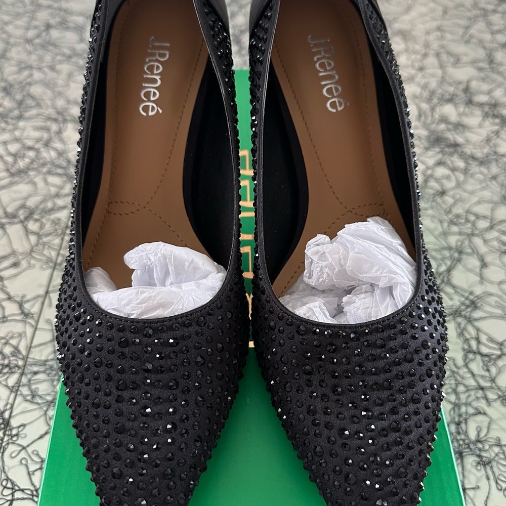 J.Renee black satin rhinestone women’s kitten heel size 9.5